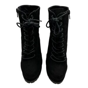 Black‎ Suede Platform Lace Up Chunky Heel Ankle Boots Size 6
